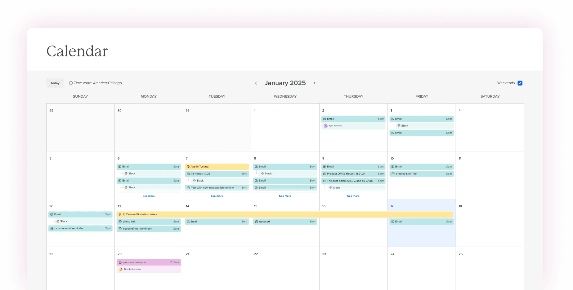 Communications calendar view