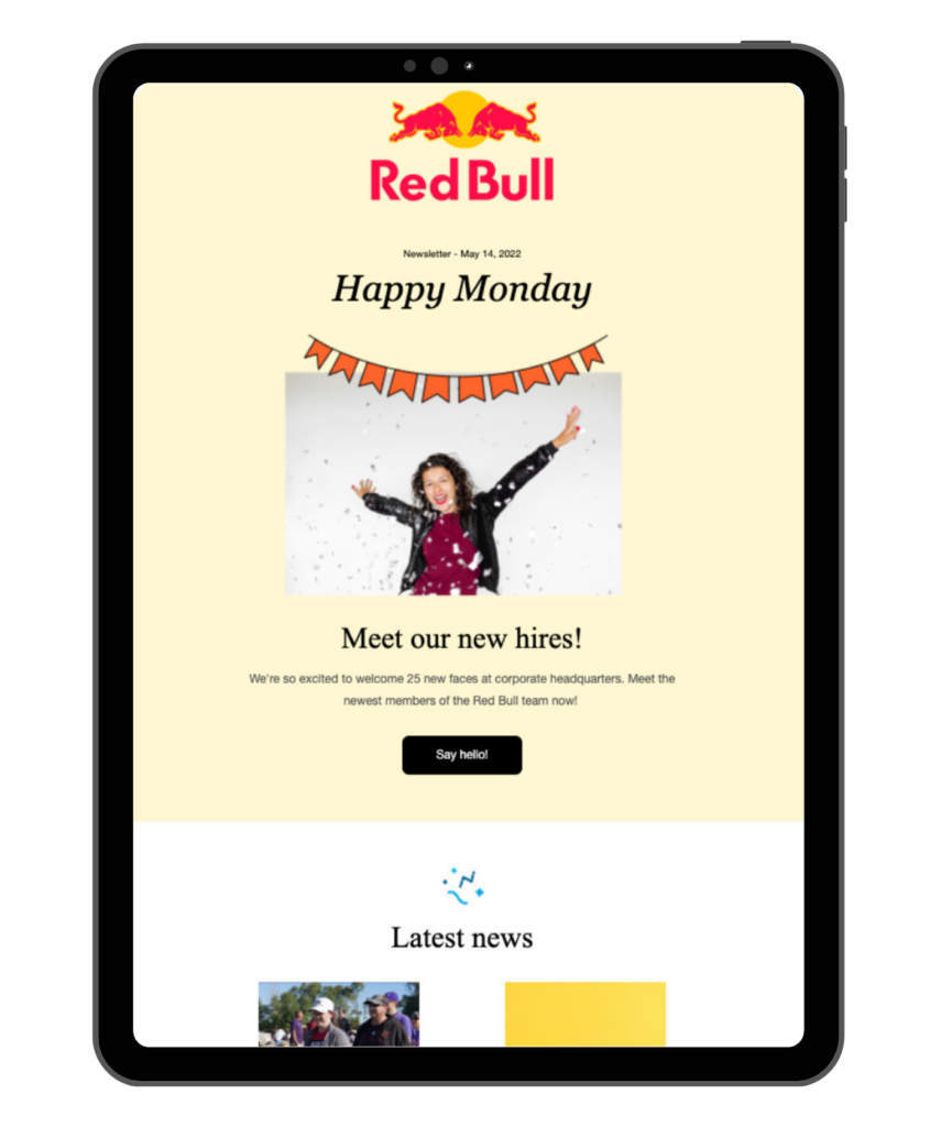 a new employee announcement email example from red bull