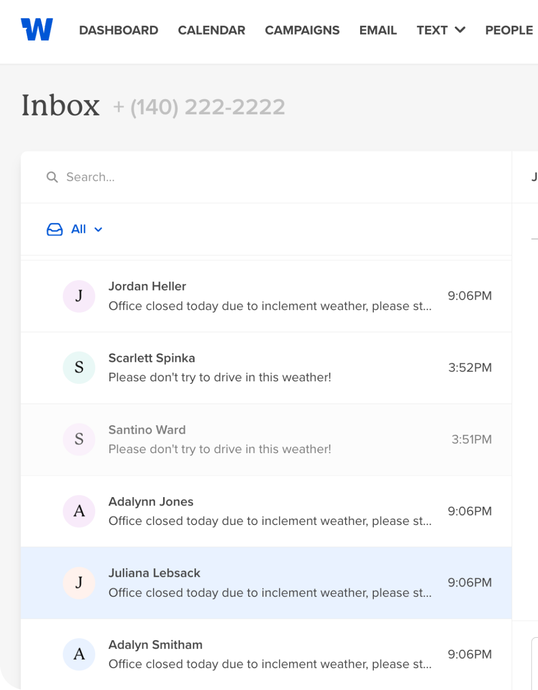 Workshop's SMS inbox