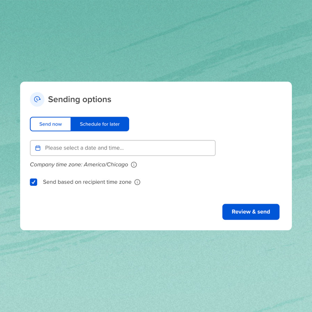 Schedule your SMS messages to reach your employee's inbox based on their timezone.