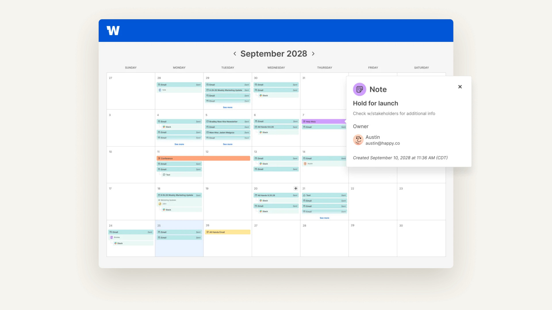 Workshop communications calendar preview