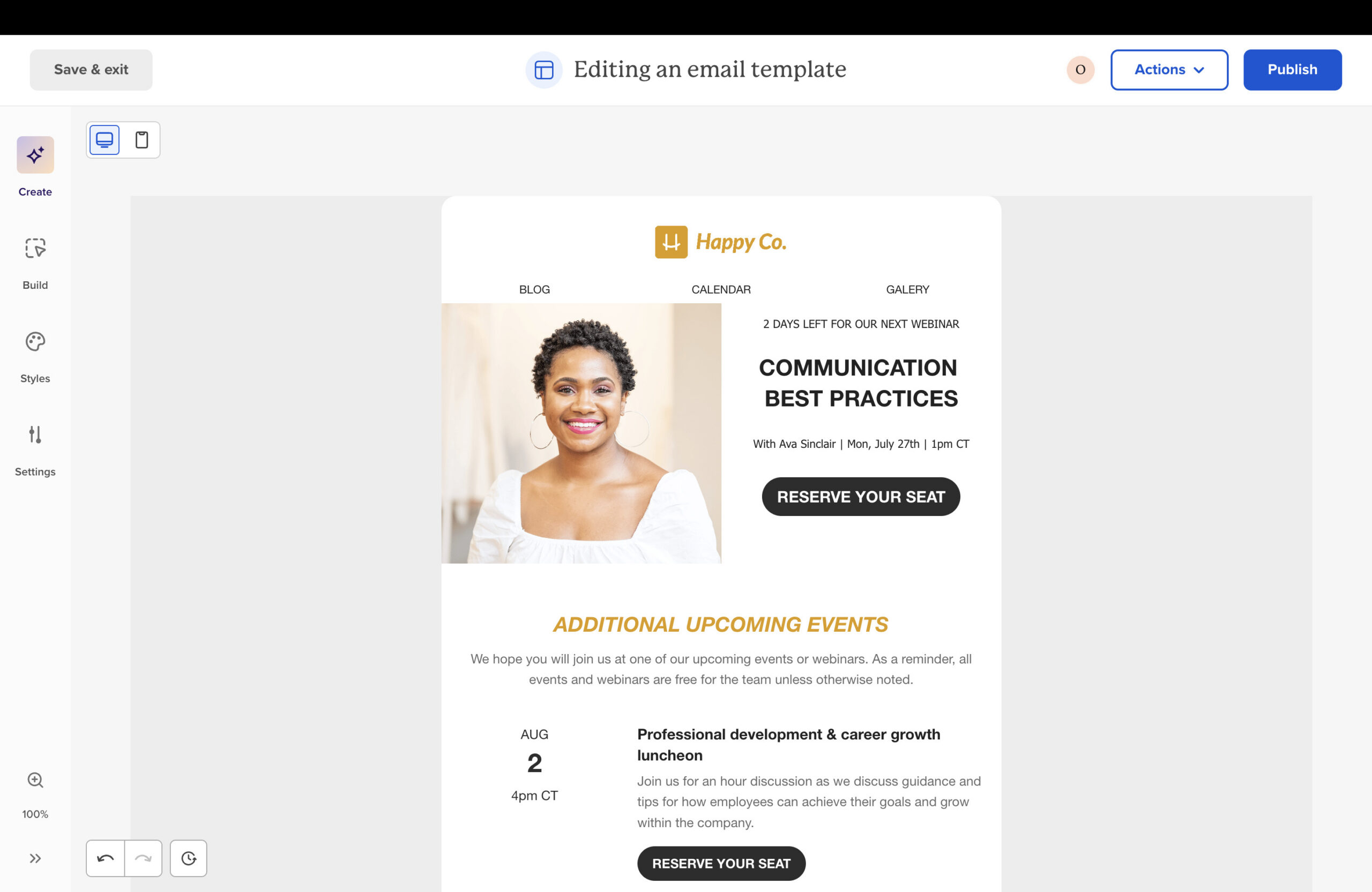 events calendar template in workshop