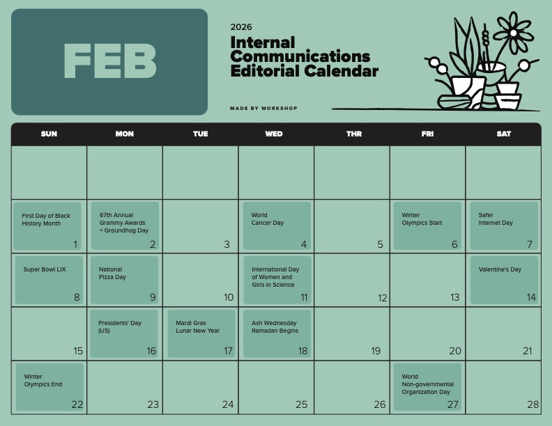 February internal communications editorial calendar