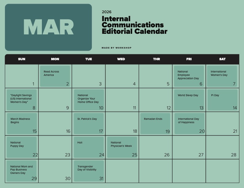 march internal communications editorial calendar