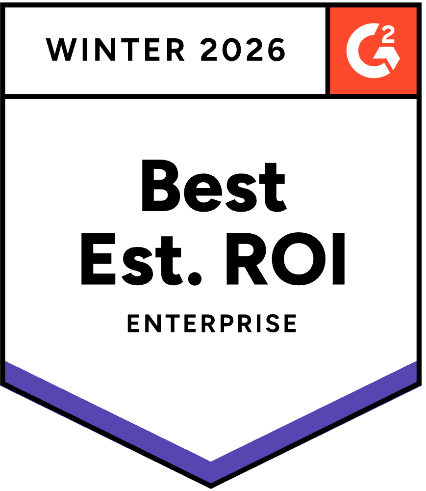 Workshop's G2 badge for Winter 2026 Best Estimated ROI, Enterprise.