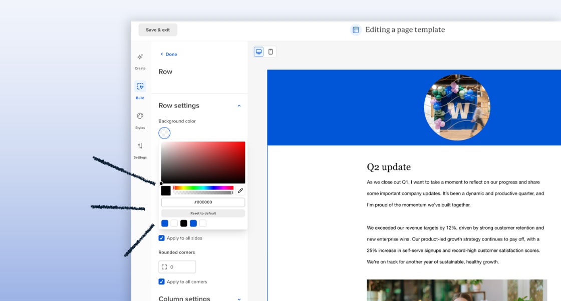 default styles in Pages in Workshop