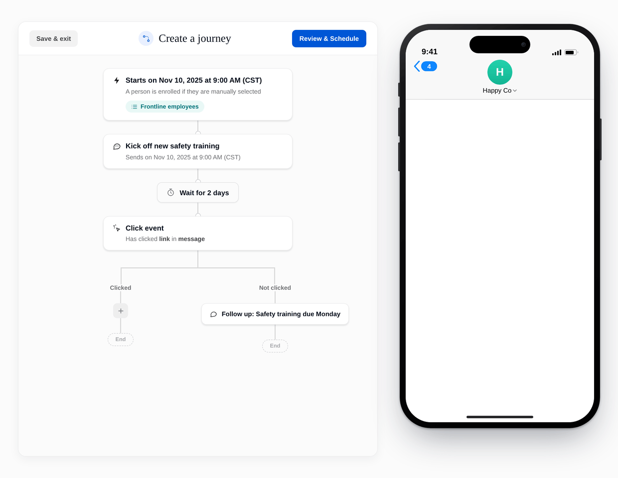 Automate Safety training reminders for your frontline team with SMS automation.