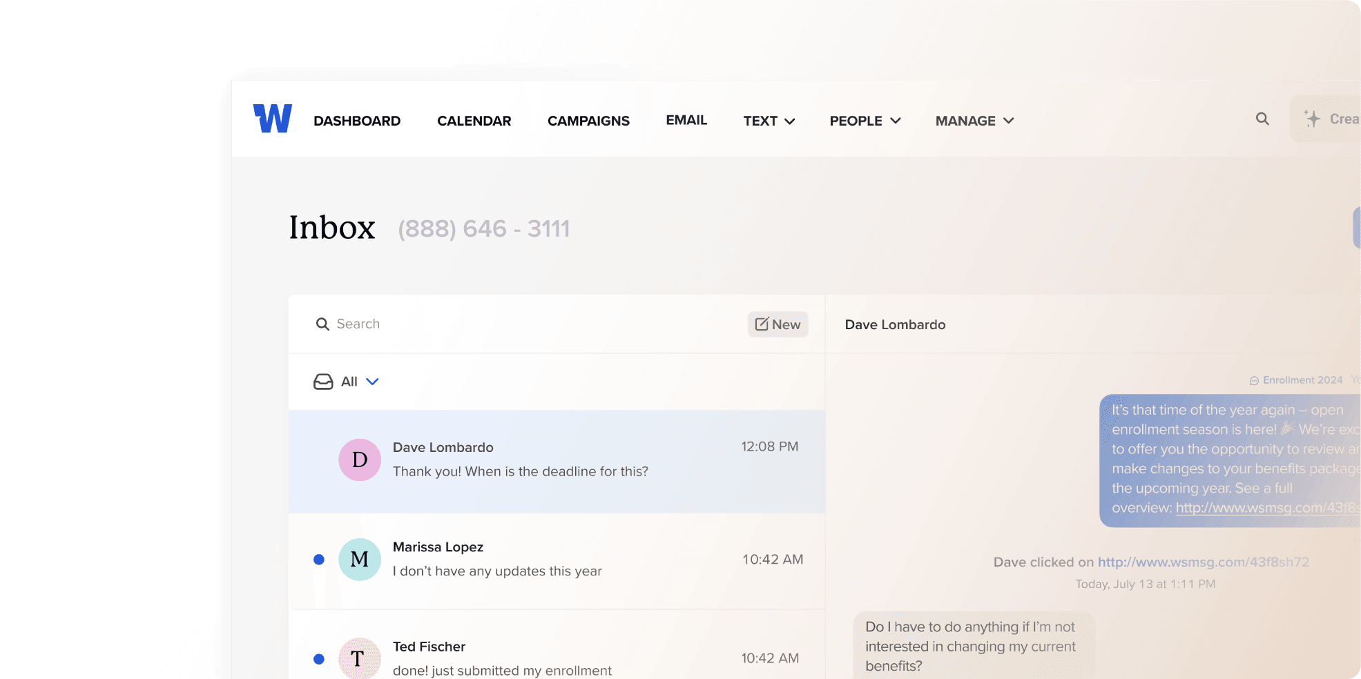 SMS inbox preview